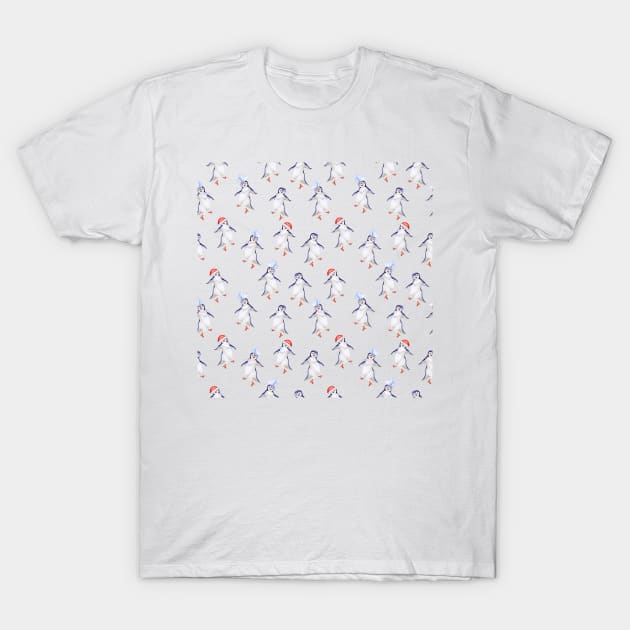 Funny Christmas Penguins Watercolor Pattern T-Shirt by in_pictures
